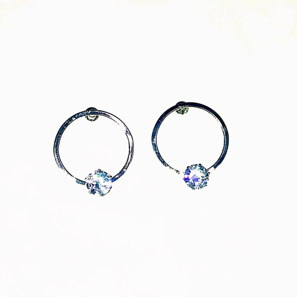 NEW: Stylish Silver CZ💎Geometric Circle Earrings - Picture 3 of 15